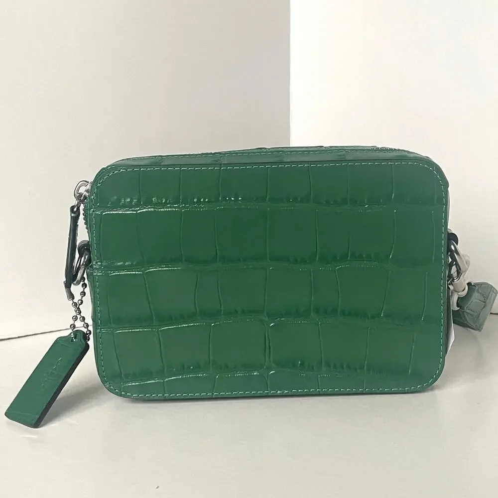 Coach Charter Crossbody 19 CW431 Ivy Green Croc Leather Double Zip